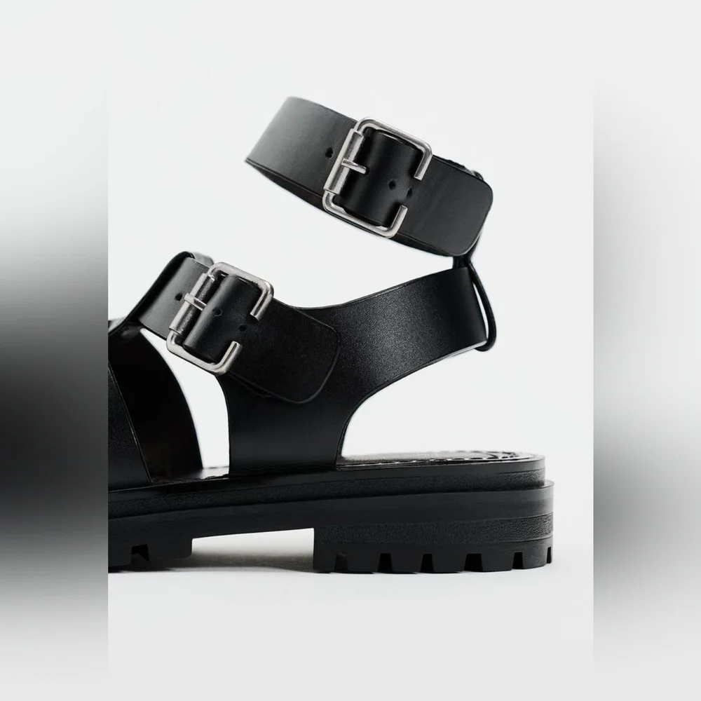 Zara Lug Sole Leather Cage Sandals - Picture 8 of 11